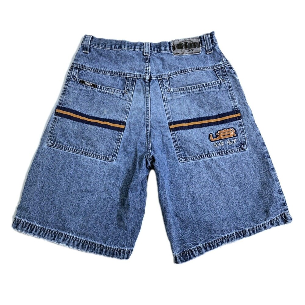 Vintage L.E.I. Men 32 Jean Shorts Distressed Y2K 90s Long Hip Hop LEI Blue Denim